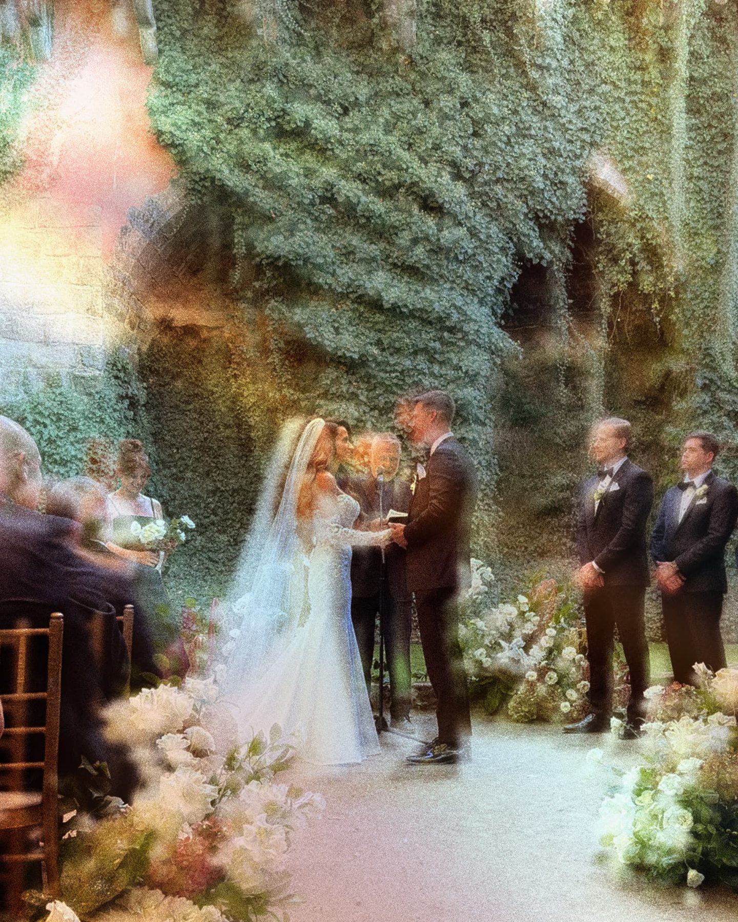 Wedding couple exchanging vows at the microphone